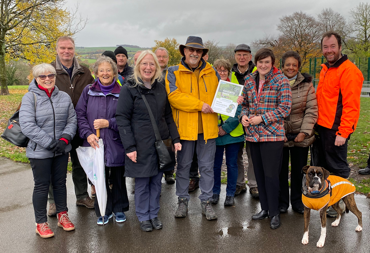 Friends of Marple Memorial Park receive Award Certificate from Cllr Grace Baynham